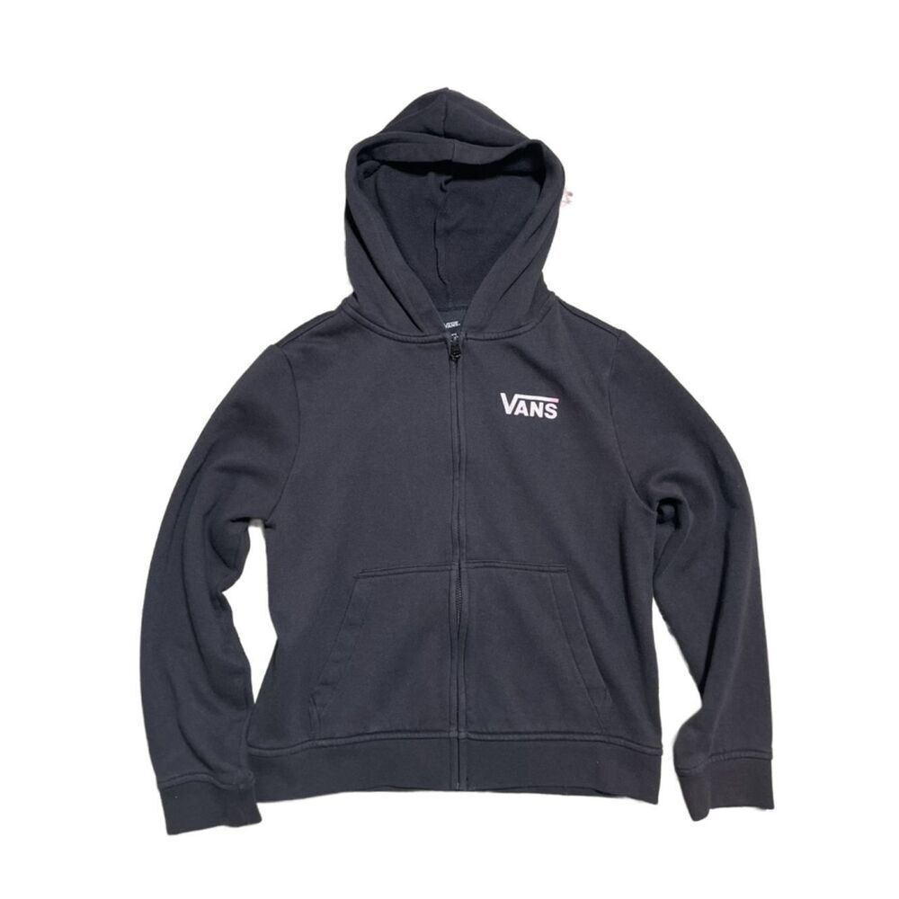 Vans Kids Black Zip Hoodie - Logo Front & Colorful Metallic Design on Back (LG)